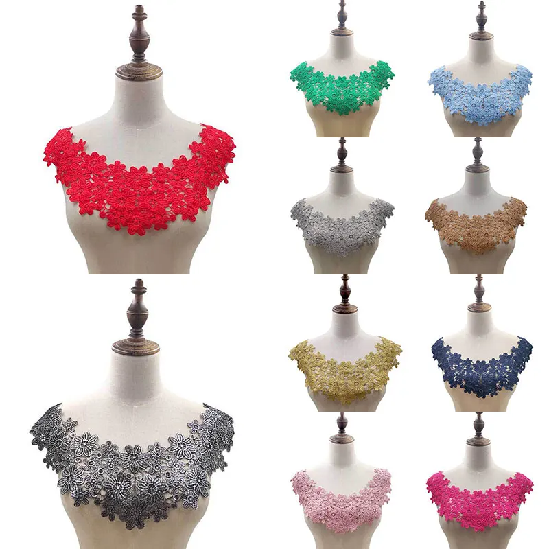 1pc Fake Collar Lace Fabric Embroidered Applique Neckline DIY Flower Dresses Collar Applique Trim Fabric Sewing Supplies