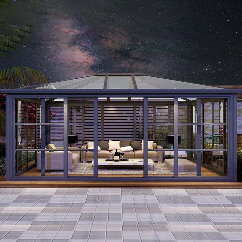 

Sun Room Aluminum Alloy Gazebo Pavilion Courtyard Garden Terrace Sun Protection Panoramic Glass House Outdoor Garden Log House