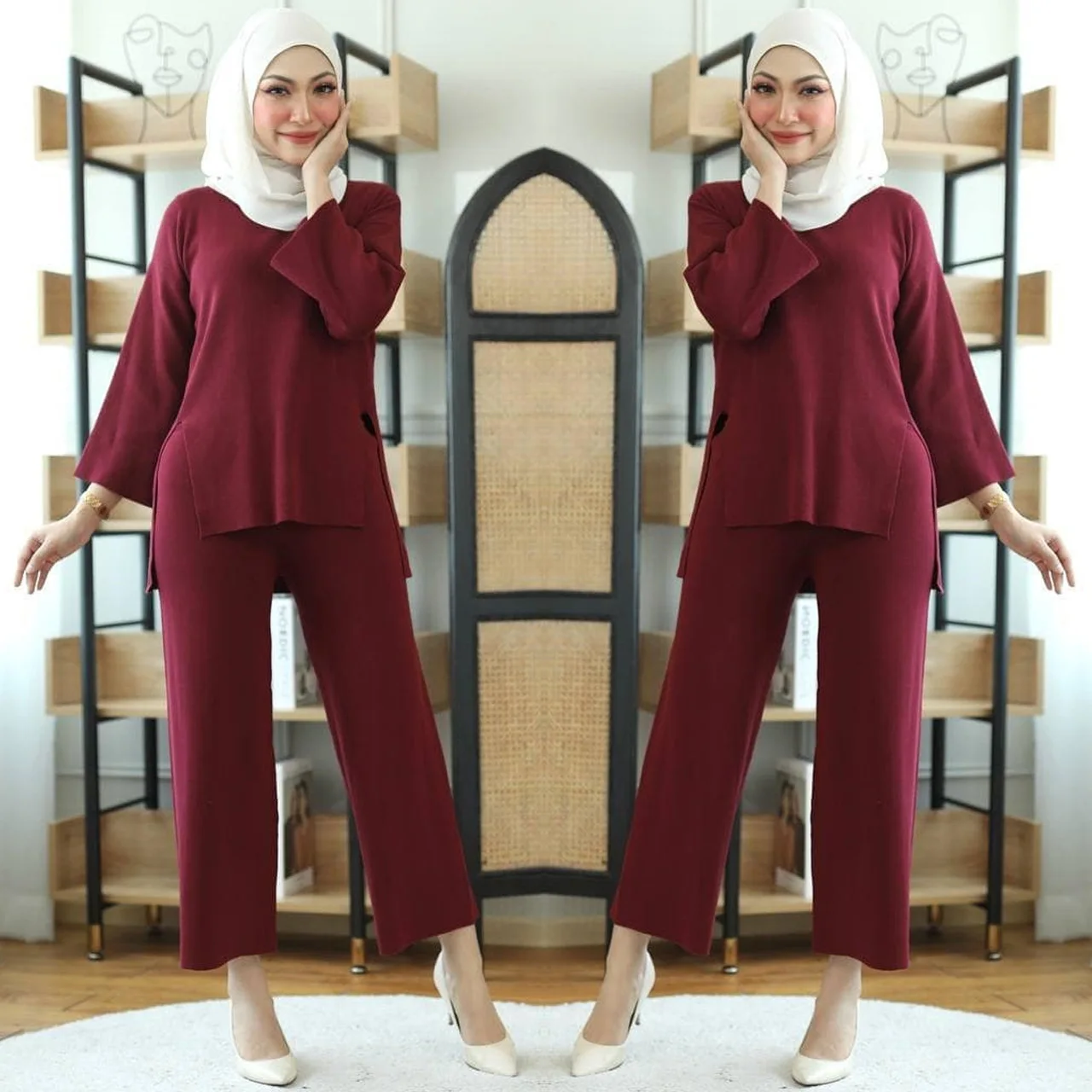 2023  Muslim Sets Muslim Fashion Abaya Islam Abaya Dubai New Middle Eastern Muslim Women's Wide-leg Pants Two-piece Set