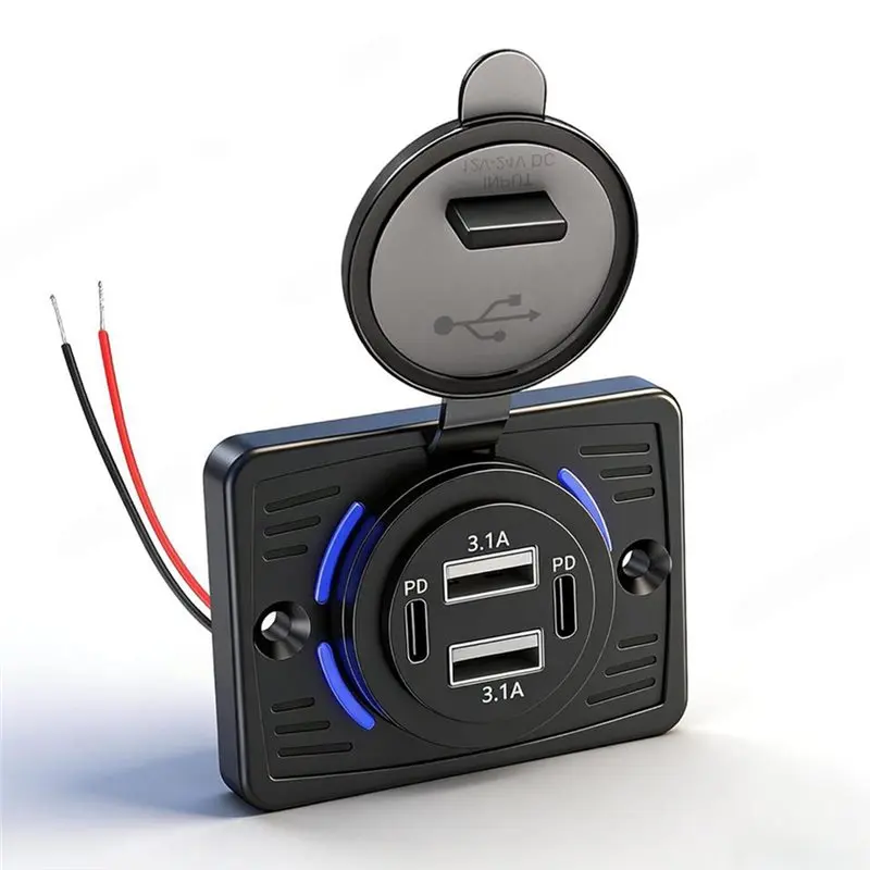 Фото Двойной USB-C PD и QC порт для быстрой зарядки, 4-портовый USB-выход 12В, настенный, 2 шт., для автомобилей, грузовиков, лодок, морского транспорта №4