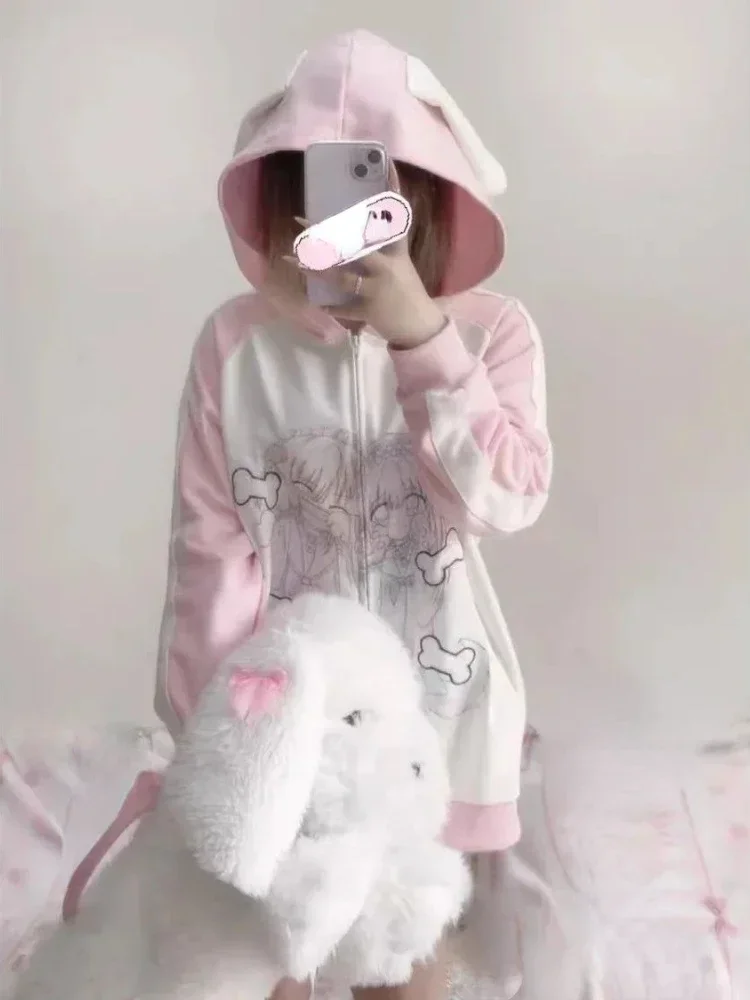 Японские повседневные женские толстовки Y2k Kawaii Свободные универсальные милые