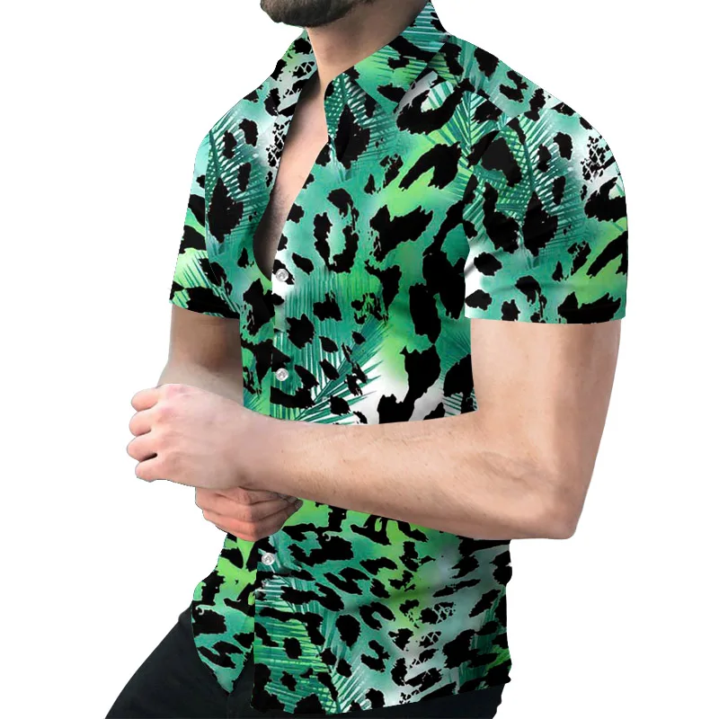 Men's Short Sleeve Shirt 2022 Summer New Men Clothing European American Retro Trend chemise Casual Fashion Printed Cardigan