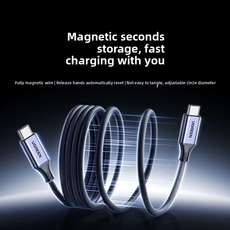 Фото UGREEN Магнитный кабель типа C к типу C 100 Вт PD Быстрая зарядка 5A для Apple iPhone iPad iMacbook USB C Зарядное устройство 1 м Android плетеный №3