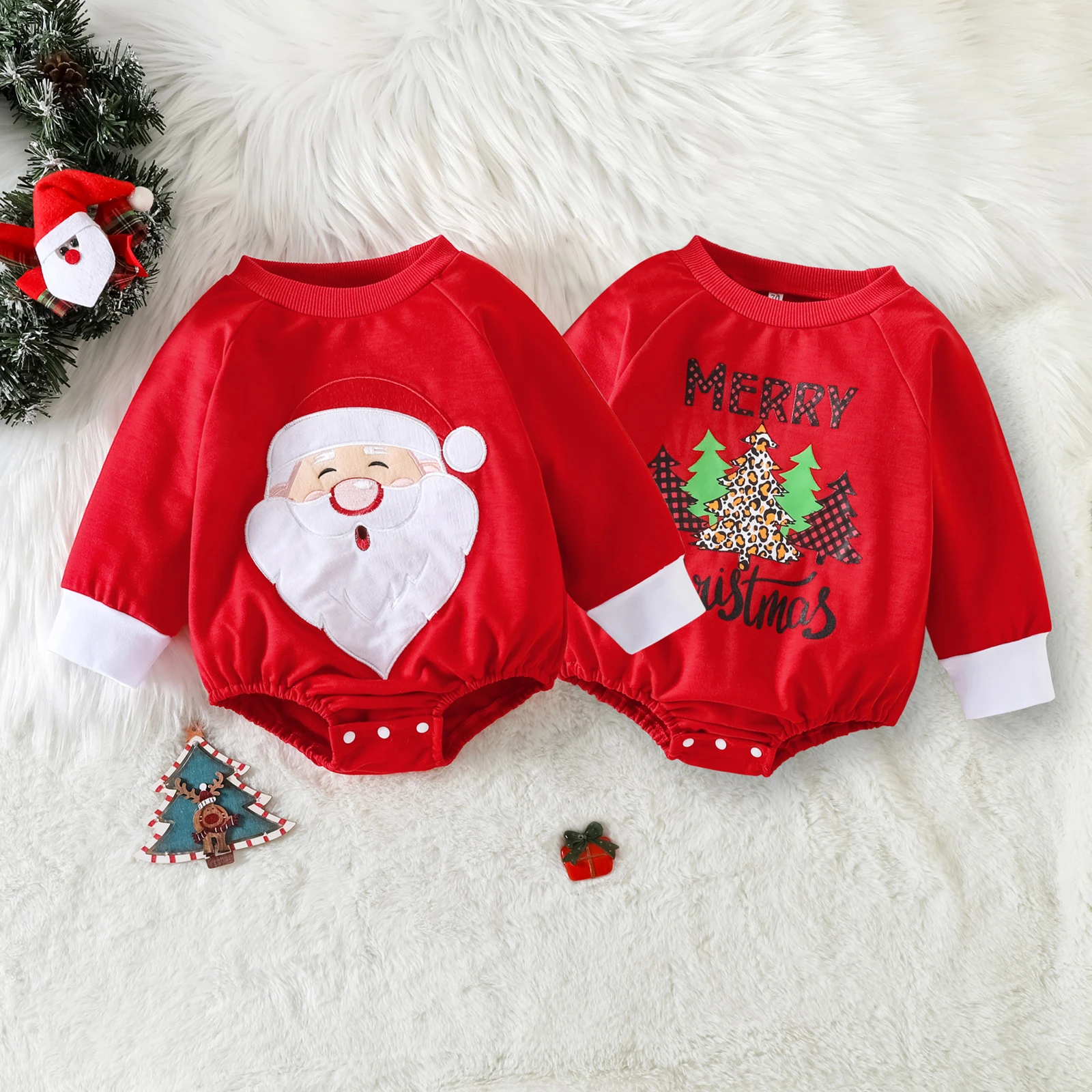 

Toddler Baby's Clothes Boys Girls Christmas Romper Long Sleeve Crew Neck Santa Claus Letters Tree Bodysuit for Casual Daily