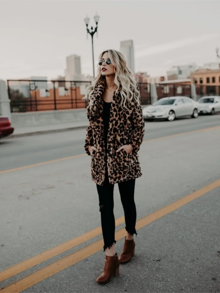 Women New Winter Faux Fur Coats Vintage Leopard Female Loose Warm Coats Casual Street Lady Animal Print Thick Outwears