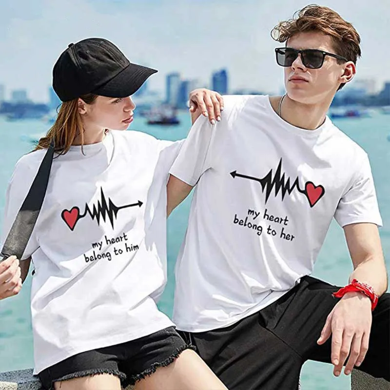 

2022 Summer Casual Letters Short Sleeve T-Shirt Love Couple Cotton T-Shirt