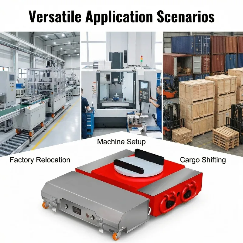 Фото Новая портативная электрическая тележка с поворотом на 360 градусов, грузоподъемность 10-50 тонн, мощность 1500 Вт, для транспортировки оборудования №3