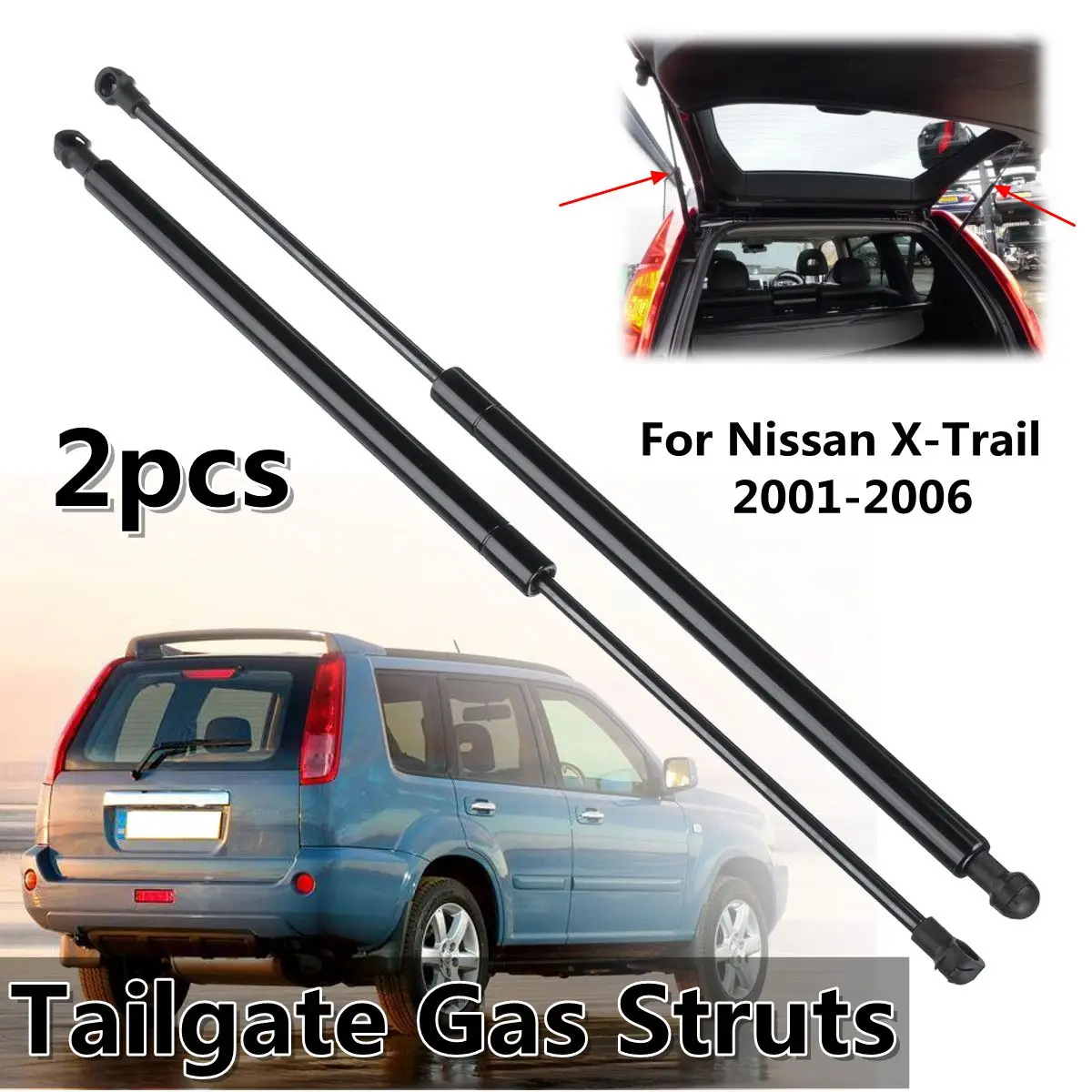 

2pcs Tailgate Trunk Boot Gas Struts Support Spring For Nissan X-Trail 2001-2006 90450-8H31A 90451-8H31A 90451-EQ30A