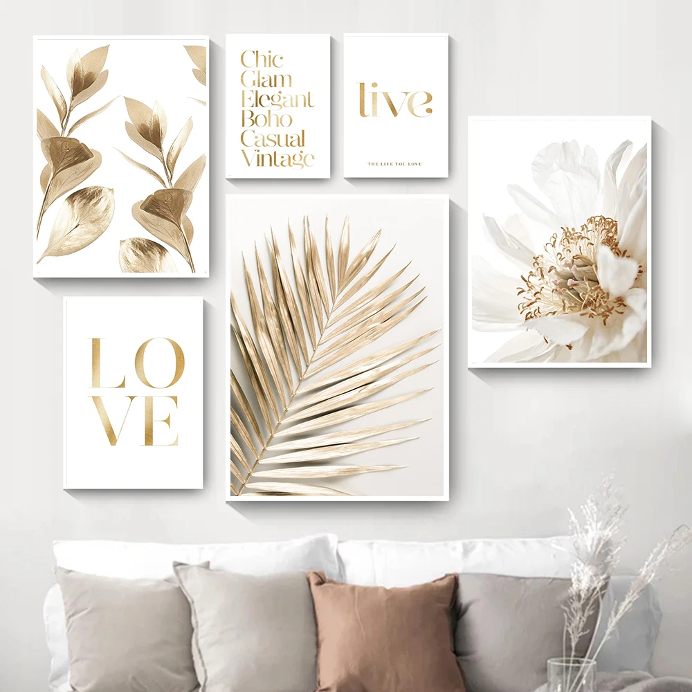 

Скандинавская Настенная картина с золотыми пальмовыми листьями, искусственное растение, ботаническое Скандинавское украшение, картина, ху...