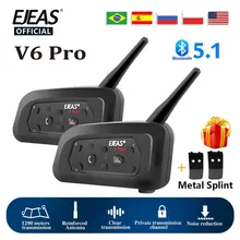 EJEAS V6 PRO Bluetooth Motorcycle Intercom Helmet Headset 6 Riders 1200m Communicator Interphone + Metal Splint