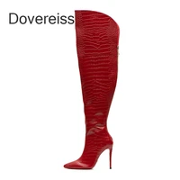 dovereiss 2022 fashion red over the knee boots womens shoes winter pointed toe stilettos heels sexy elegant40 41 42 43 44 45 46