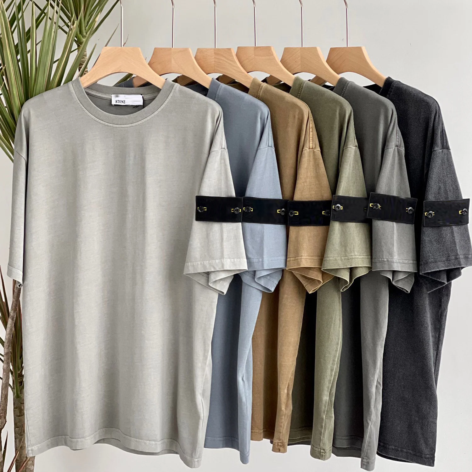 

2022 spring and summer new Stone vintage batik washed armband short sleeve island functional style t-shirt tee