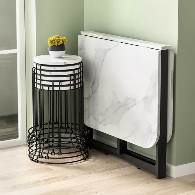 

1.2M Foldable Rectangular Marble Dining Table Household Folding Table 6 People Living Room Dining Home furniture Stool kitchen