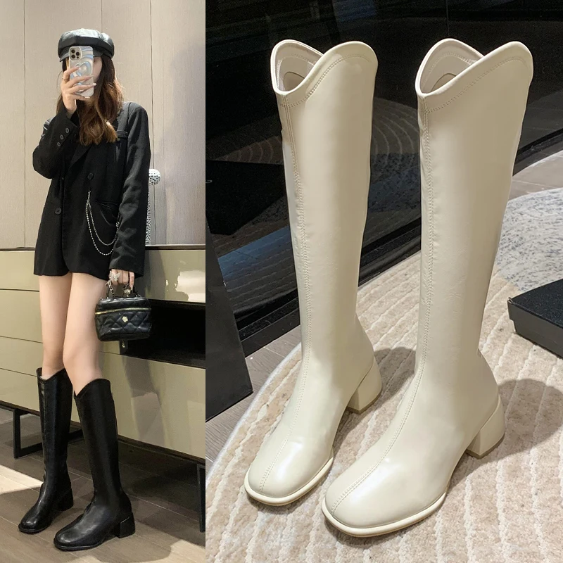 

Женские сапоги выше колена, Осенняя обувь на молнии, зимняя обувь с круглым носком, выше колена, резиновые женские сапоги на высоком каблуке, большой размер P, 2023