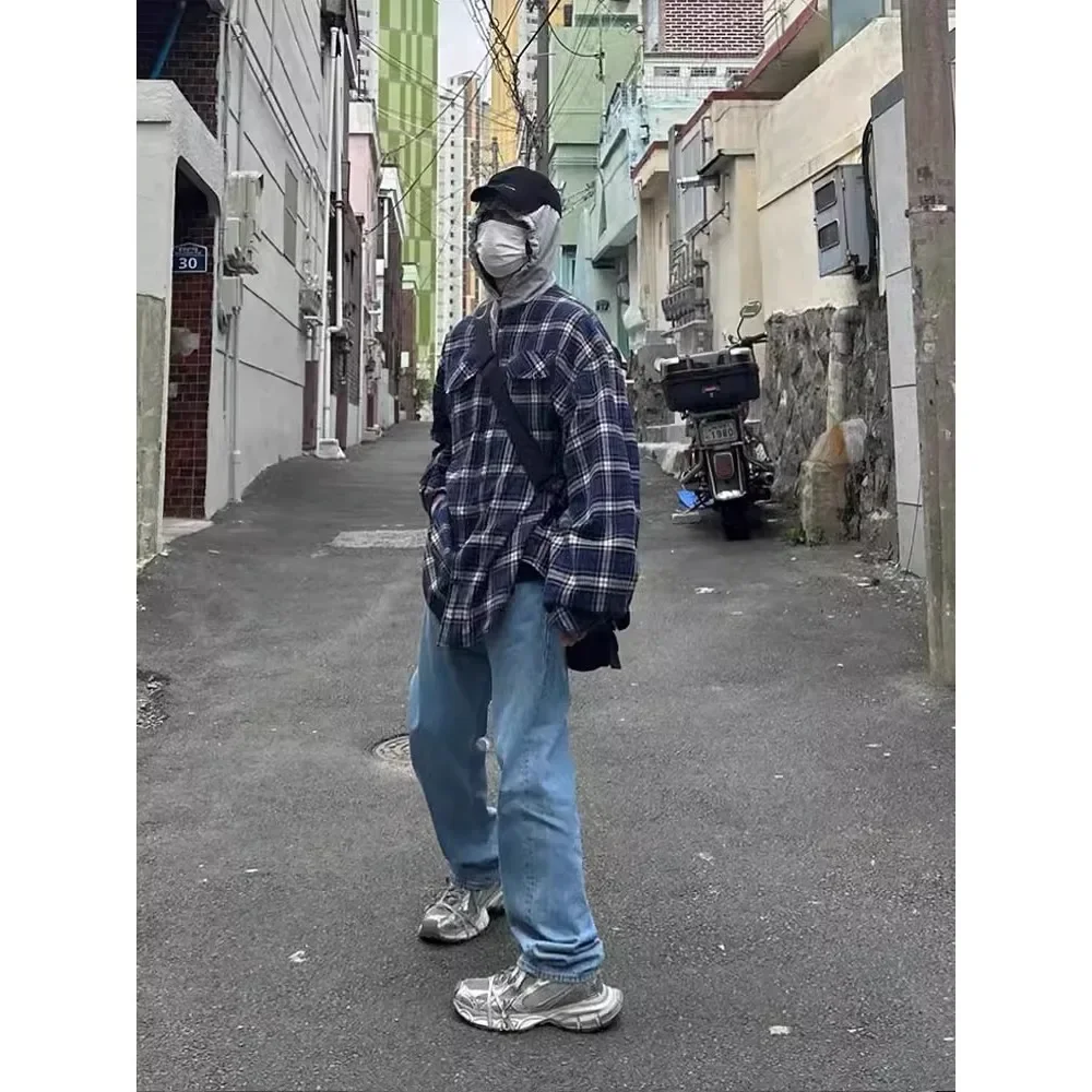 NIGO Мужская двусторонняя винтажная клетчатая рубашка с капюшоном на весну и осень