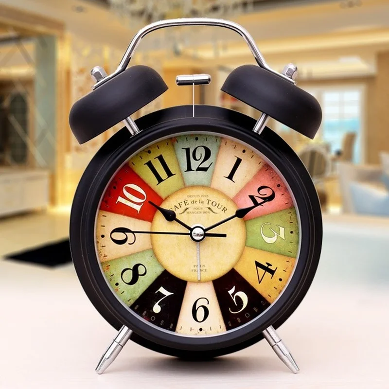 

Silent Battery Operated Wake Up Vintage Quartz Bedroom Nightlight Design Analog Non Ticking Alarm Clock Bedside Twin Bell WF925