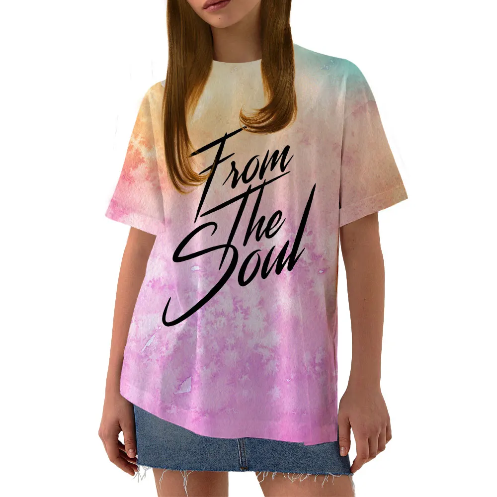 Женская футболка с коротким рукавом принтом букв и радуги |