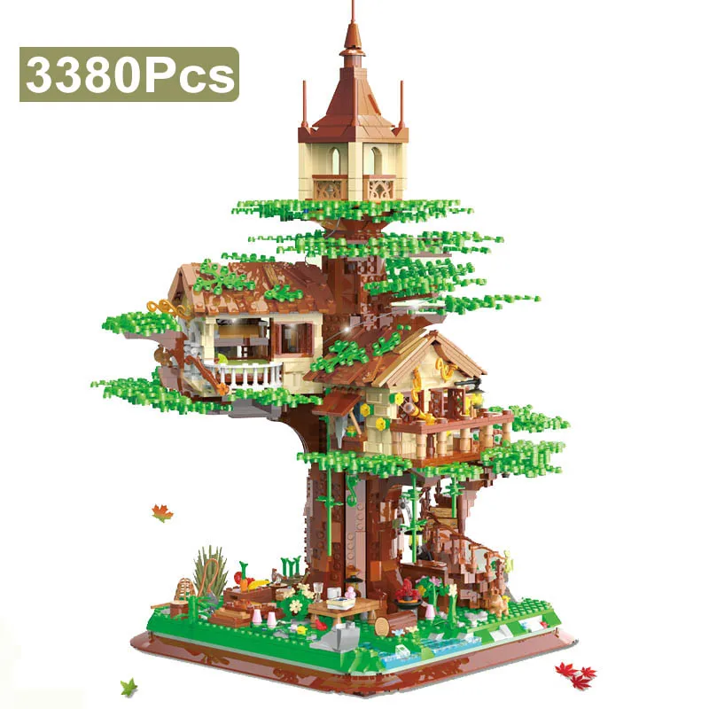 

Creative 3380Pcs Mini Bricks Tree House Model Buidling Blocks City Street View Spring Autumn 2IN1 With Figures MOC Toys Kid Gift