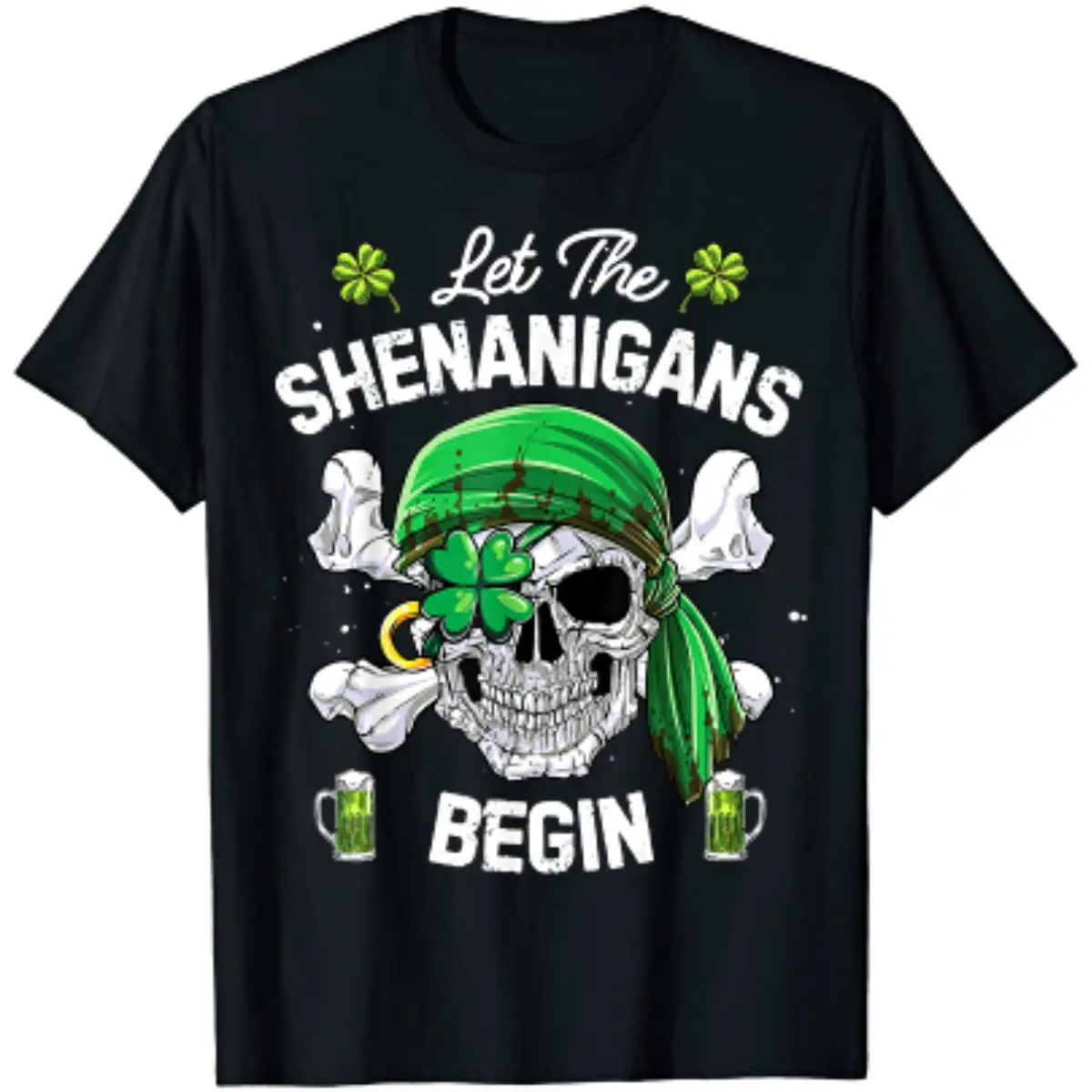 

Pirate St Patricks Day Skull Men Let The Shenanigans Begin T-Shirt Oversized T Shirt Vintage T Shirt Cotton Daily Four Seasons