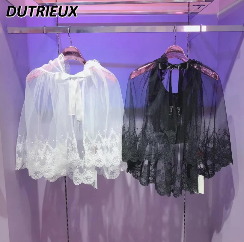 

Fashion Women's Elegant Blouse Japanese Style Sweet Cute Long Sleeve Tops Cool Hooded Lace Cloak Lace Shirt Summer Autumn