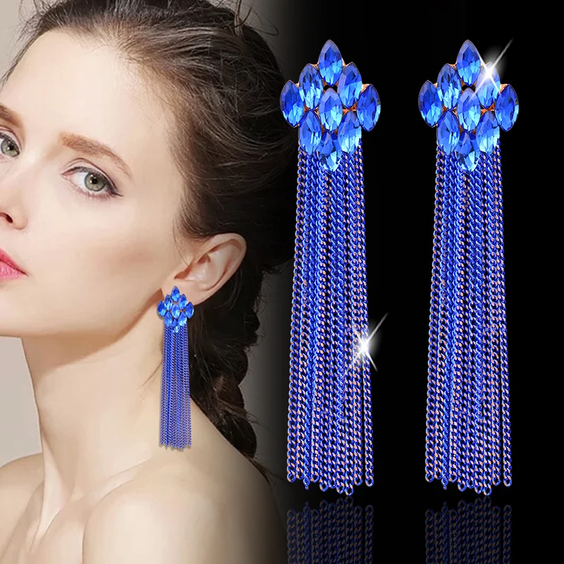 

LEEKER 12 colors Boho Colorful Cubic Zirconia Long Tassel Earrings For Women accessoire plage femme Fashion Jewelry 2021 065 LK6