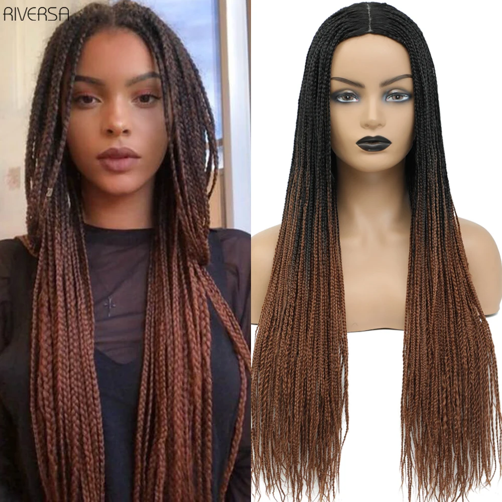 Box Braided Wigs for Black Women Ombre 1B 27 30 Grey Long Micro Braids Wigs Synthetic Heat Resistant Fiber Small Braids Wigs