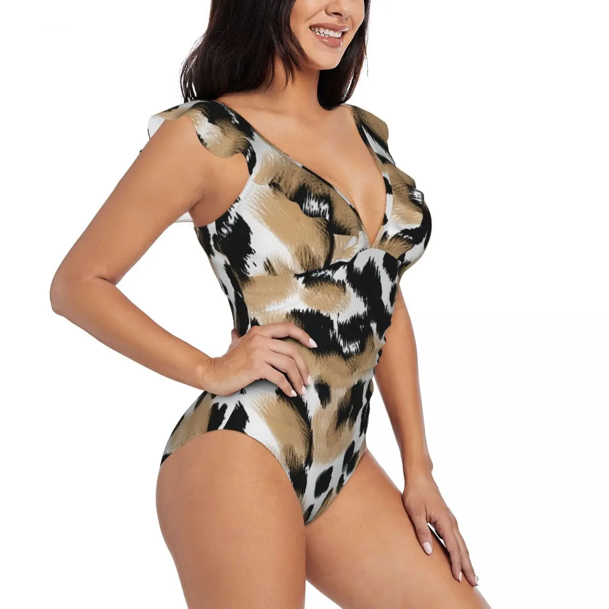 

Сексуальный слитный купальник 2023, женский купальник с животным леопардовым принтом и оборками, монокини, Женское боди, пляжный купальный костюм для девушек