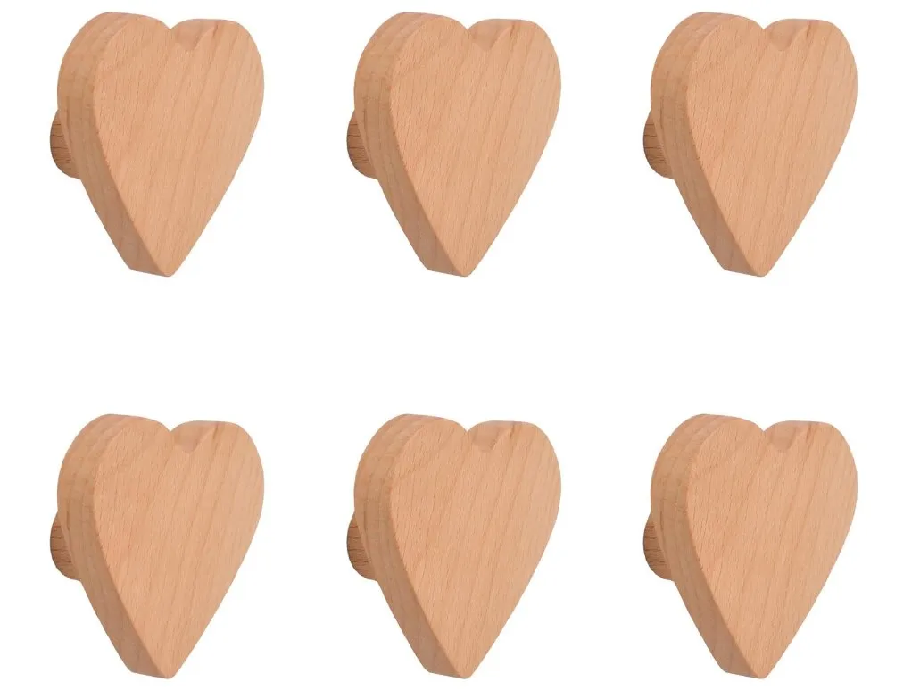 6 шт., деревянная ручка для дверей, Мебельная ручка в форме прекрасного сердца, оригинальная деревянная дверная ручка с винтами песни прекрасного пришельца