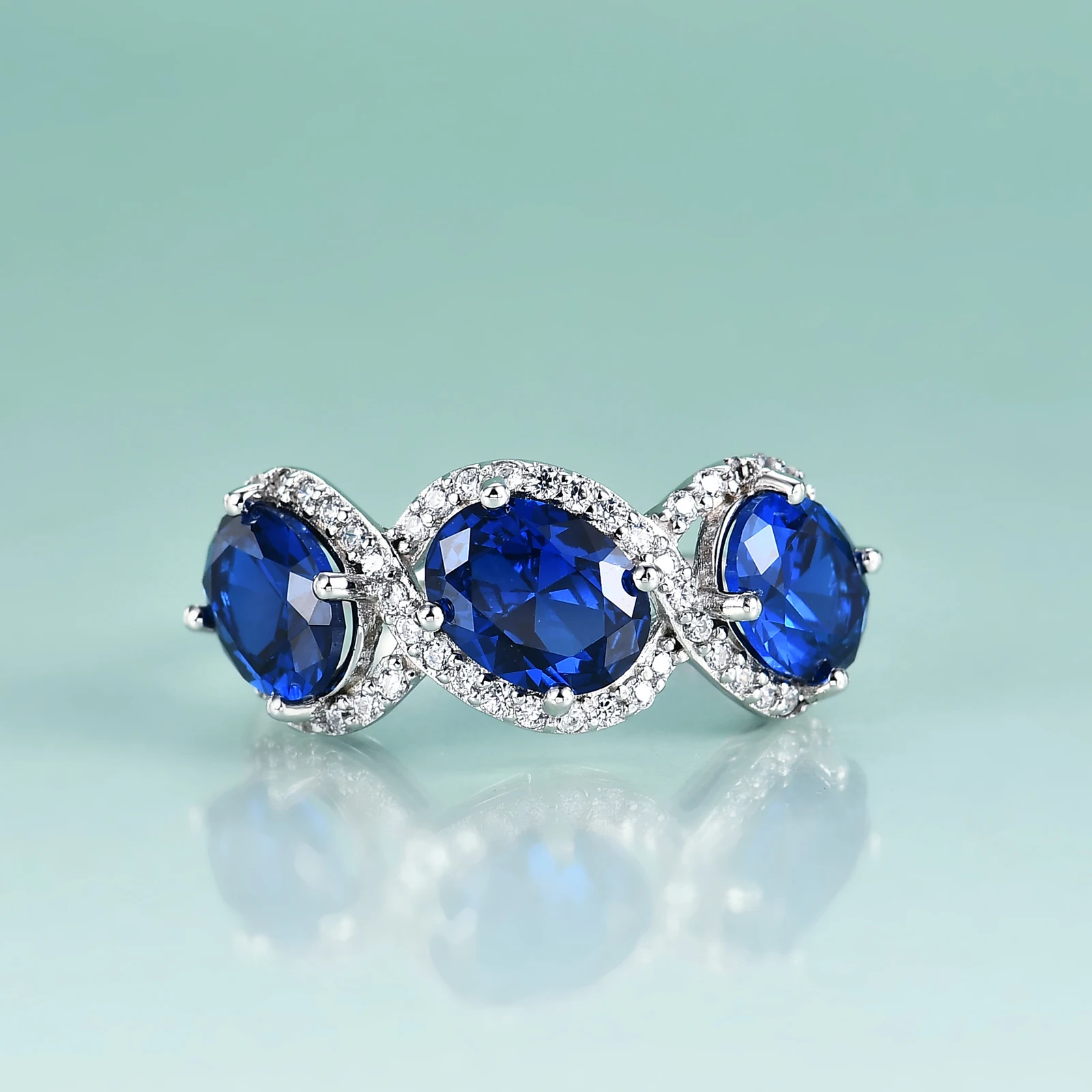 

Красота драгоценного камня фотоэлемент Серебряная лаборатория синий фотоэлемент уникальные большие кольца с тремя камнями из циркония для женщин роскошные изысканные ювелирные изделия