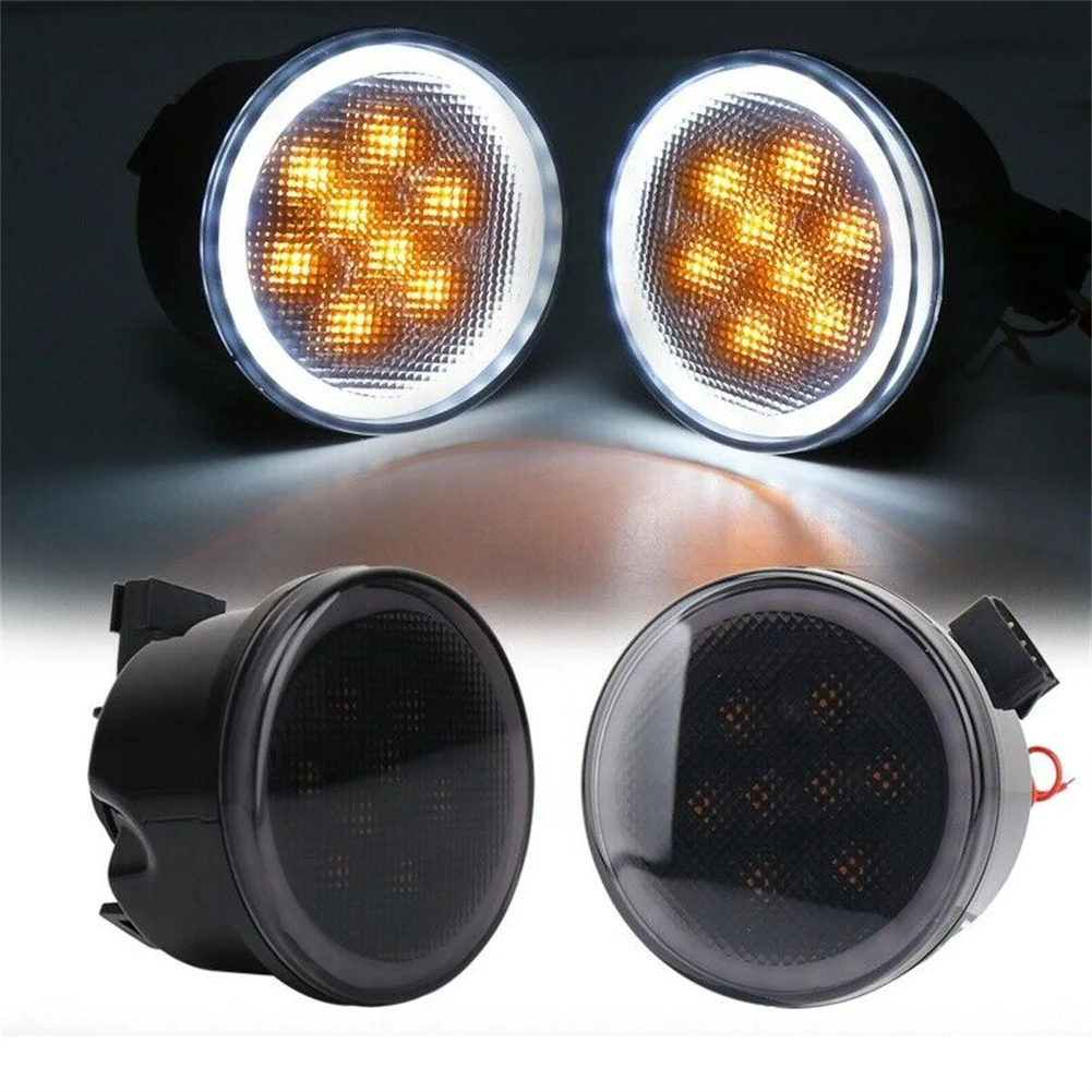 1 Pair Smoke Lens LED Turn Signal Light DRL Driving Lamp For Jeep Wrangler JK 07-17 White Aperture Amber Front LED Turn Signals