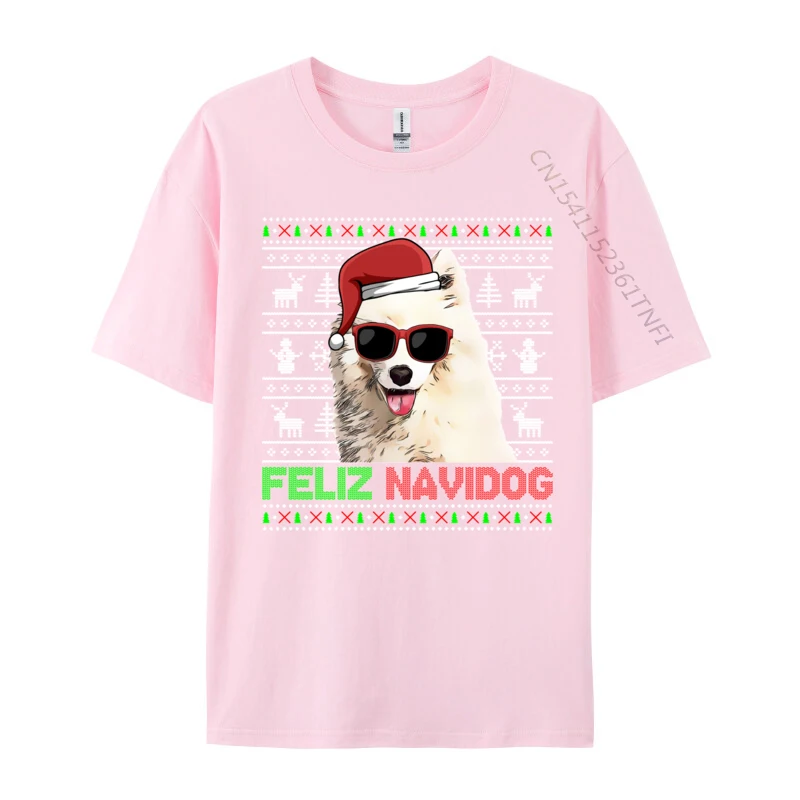 Samoyed Dog Feliz Navidog Funny Christmas T-Shirts High Quality Men Cotton T Shirt New Arrival Fashion Clothing Custom