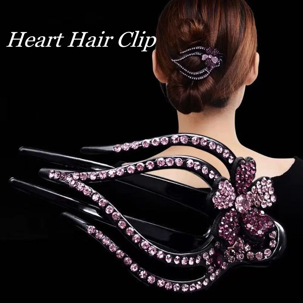 

Crystal Styling Tool Headwear Flexible Heart Flower Hollow Claws Acrylic Rhinestone Hair Clip