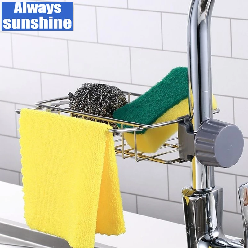 

Kitchen Stainless Steel Sink Sponges Holder Self Adhesive Drain Drying Rack Kitchen Wall Hooks Over The Sink Dish Rack
