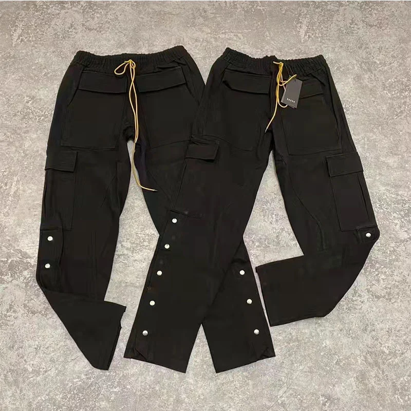 Trousers Multi-pocket RHUDE Overalls Drawstring Straight Loose Jeans Casual Button Rhude Men's Pants