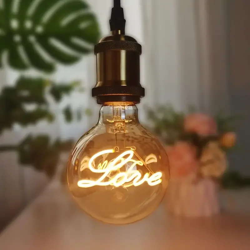 

HMTX 1pc Creative Vintage Edison Letter LED Bulb, G95 "Love" Pendant Lamp, 110V 4W E26 Base, Dimmable Warm Light, Home
