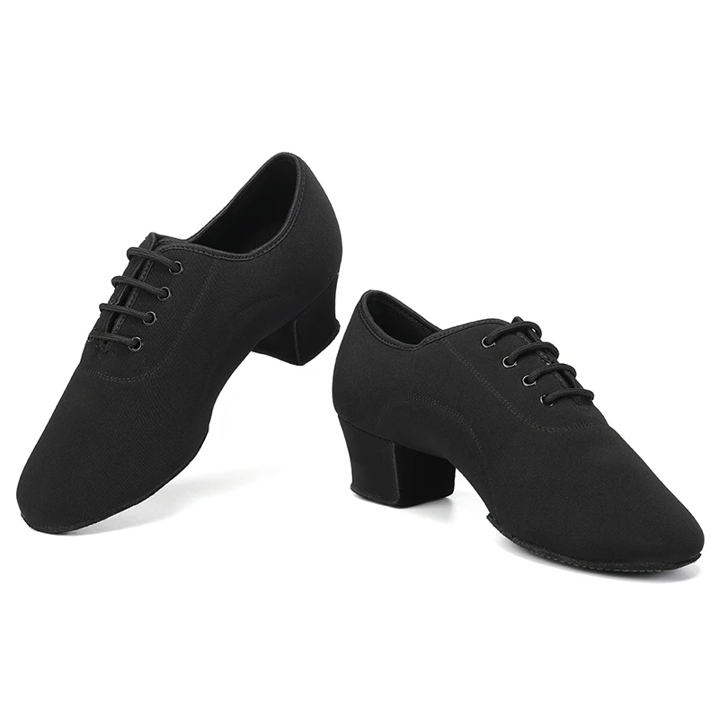 HROYL Latin Dance Shoes for Men Soft Stretch Fabric Men's Ballroom Dancing Shoes Heel 1.5 Inches with Split Outsole
