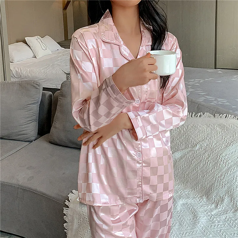 Pajamas Sets High-quality Light Luxury Silk Women's Pajama Spring Autumn Long-sleeve Cardigan Set Fashion Ice Silk Home Clothing