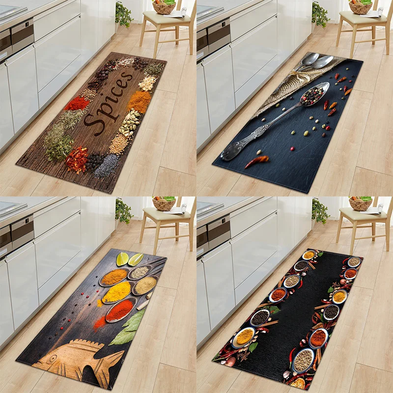 

Spice Printing Kitchen Dining Mat Entrance Door Mat Living Room Corridor Bedroom Bedside Decoration Rug Non-slip Home Decor
