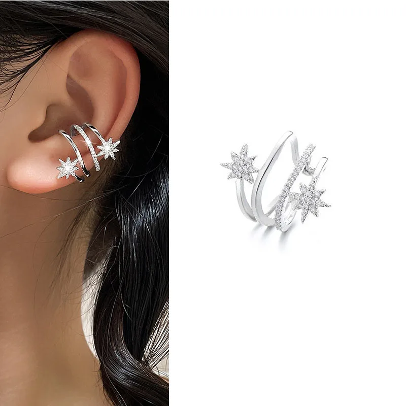 

1 Pcs Fashion Ear Clip Earring For Women Without Piercing Double Star Ear Cuff Girls Jewelry Gifts