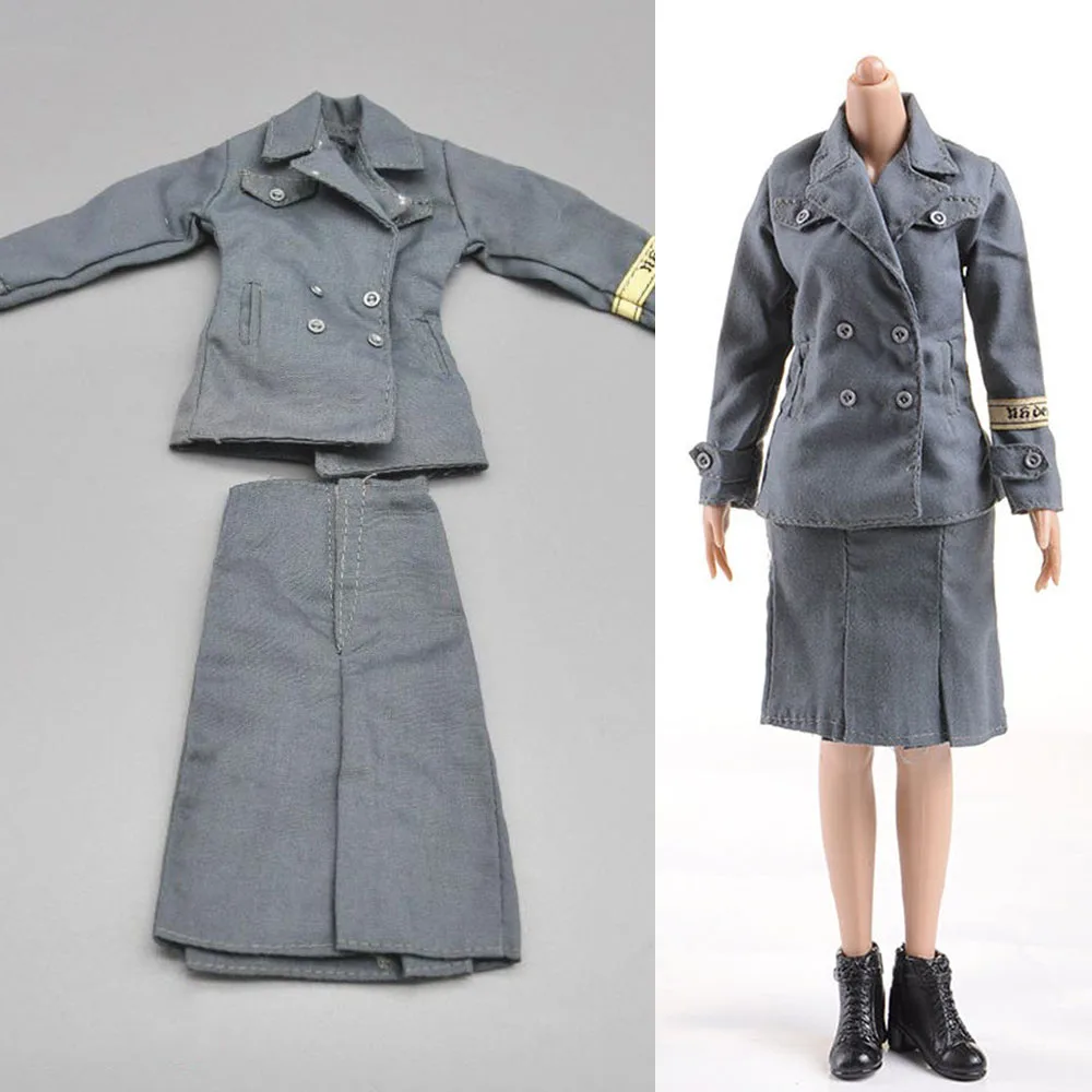

In Stock 1/6 Female Soldier Overcoat&Skirt WWII German Messenger Coat Skirt Uniform With Armband For 12'' Action Figure Body