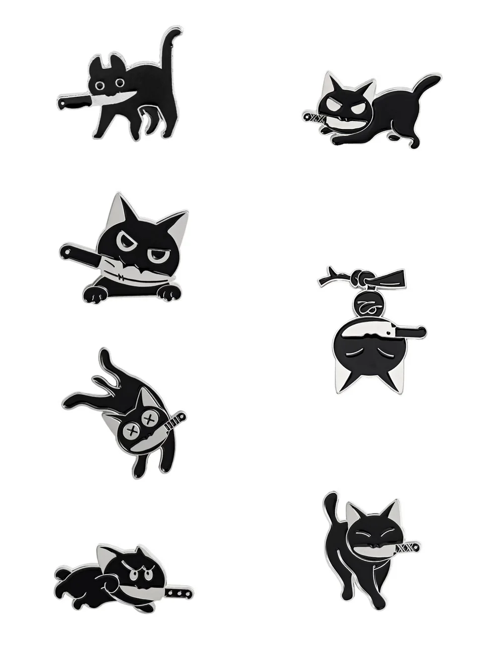 

Cartoon Naughty Little Cute Black Cat Funny Expression Mouth Holding Knife Creative Design Brooch Jewelry Animal Badge Pins