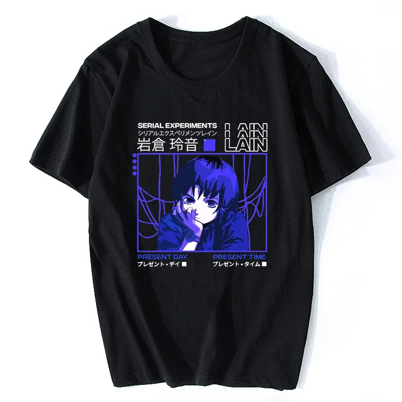 

Serial Experiments Lain Oversized T-Shirt Men Cotton T Shirt Glitch Iwakura Manga Weeb Girl Sci Fi Anime Short Sleeve Tee Tops