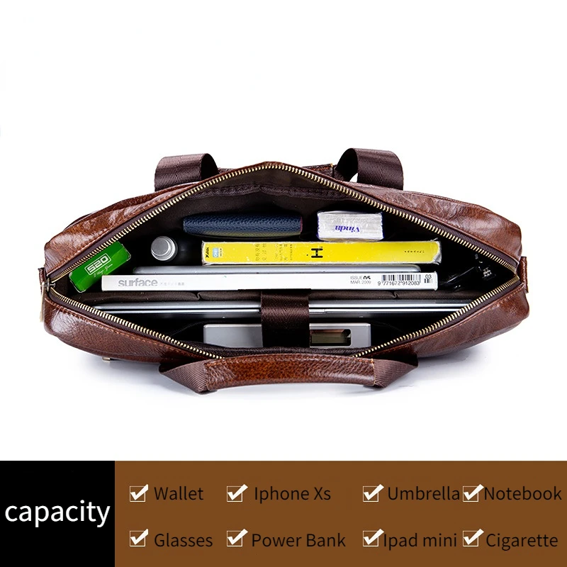 Men's Bags Briefcases Cowhide Shoulder Bag Handbag Genuine Leather Lawyer/office Bag for Men Laptop Bag Bag for Documents