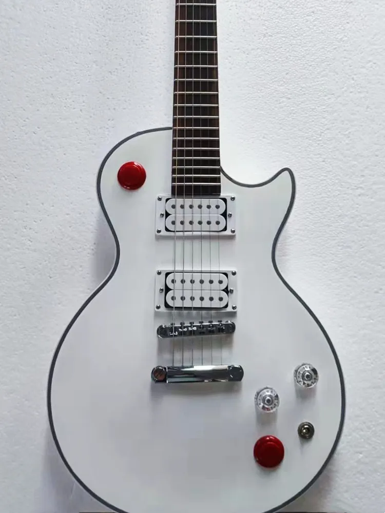 

2022 New Top FP-024 Custom LP Electric Guitar, Off White Color, Solid Body ,Ebony Fretboard, Red Buttons