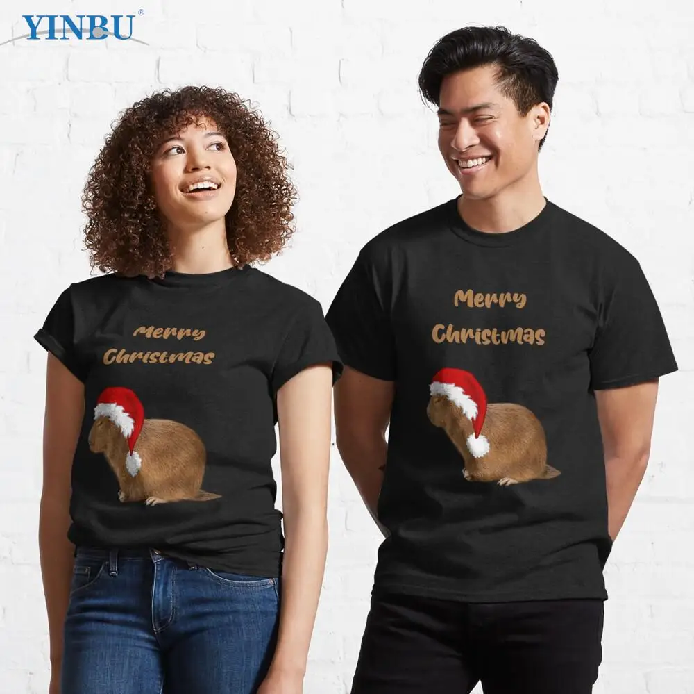

Christmas Capybara YINBU Brand t shirts High quality Men's short capybara print t-shirt Graphic Tee