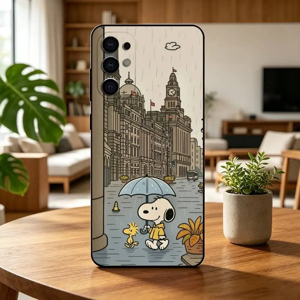 Фото Чехол для телефона с мультяшным принтом Snoopy, черный, силиконовый, мягкий, для Samsung S25, S24, S21, S22, S23, S30, Ultra, S20, Plus, FE, Lite №5