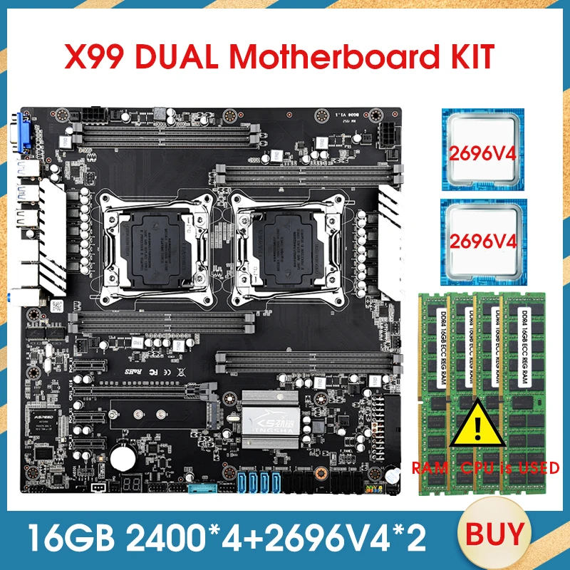 

Комплект материнской платы JINGSHA X99 LGA 2011-3 с 2 шт. E5 2696V4 и 4*16 Гб = 64 Гб DDR4 2400 МГц ECC REG RAM
