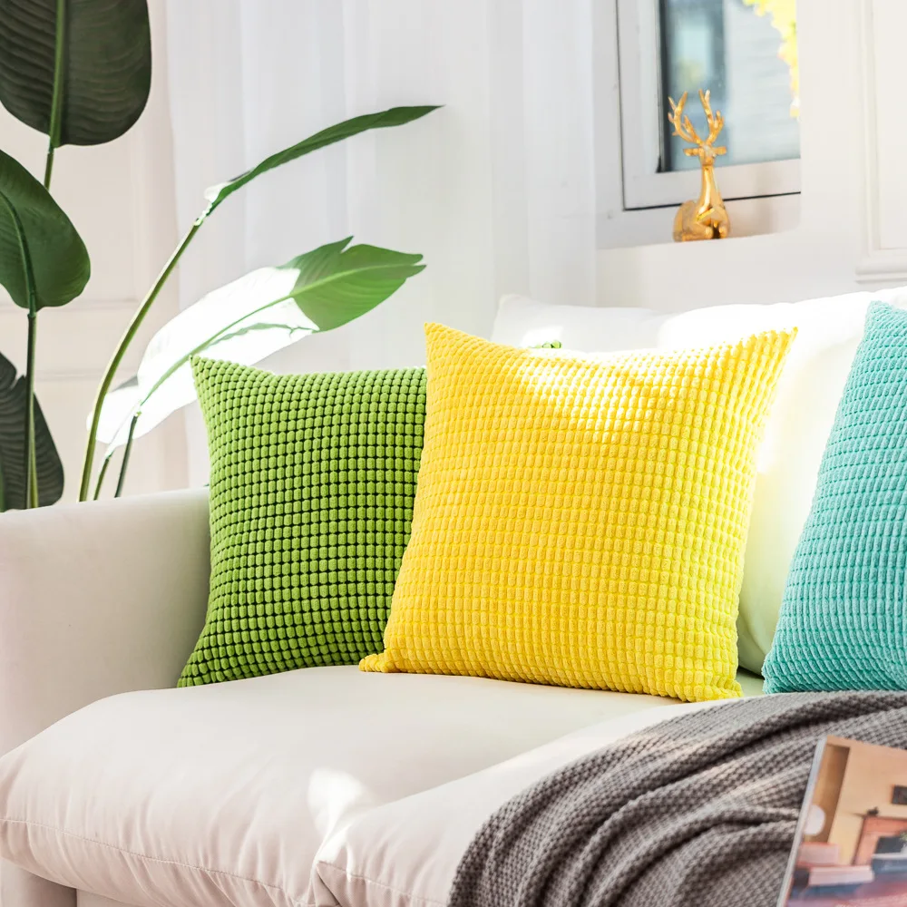 

Corduroy Like Corn Kernels Pillow Case Solid Color Cushion Cover Home Living Room Sofa Decor Plaid Yellow Decorative Pillowcase