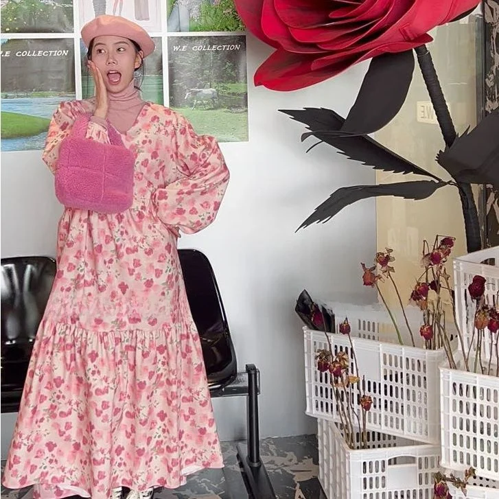 [Улун из молочной соли] HL осеннее повседневное корейское платье с v-образным