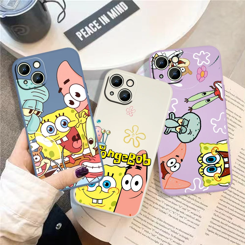 SpongeBob Baby Cute Phone Case For Apple iPhone 13 12 Mini 11 Pro XS MAX XR X 8 7 6S Plus Liquid Rope Cover Soft Coque Capa